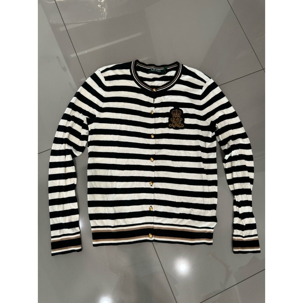 Ralph Lauren Long Sleeve Button Front Sweater Cardigan RL Patch M
